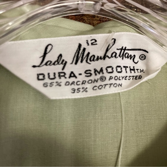 Vintage 60’s NWT Lady Manhattan Pintuck Pleat Front Button Up Shirt Sage M-L - Picture 8 of 8